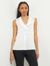 Misook Cascading Lapel Sleeveless Top In White