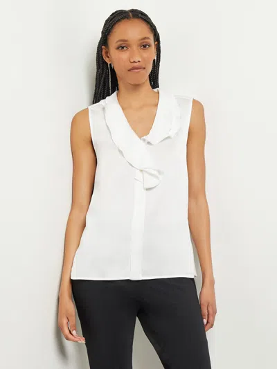 MISOOK WATERFALL RUFFLE CREPE DE CHINE BLOUSE, WHITE