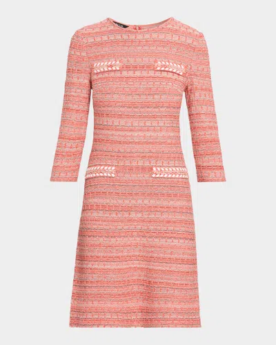 Misook Whipstitch Tweed A-line Mini Dress In Cherry Ember Biscotti Black
