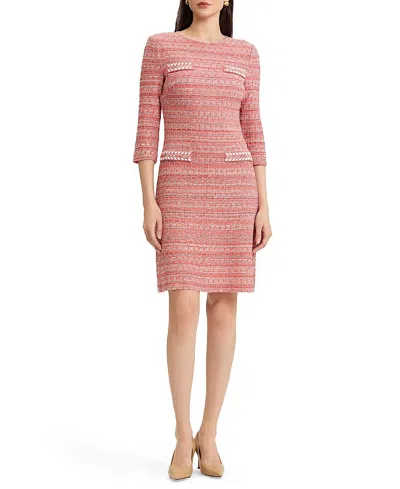 Misook Whipstitch Tweed Knit Sheath Dress In Pink