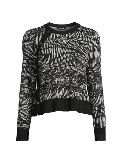 Misook Abstract Animal Print Soft Knit Sweater In Black