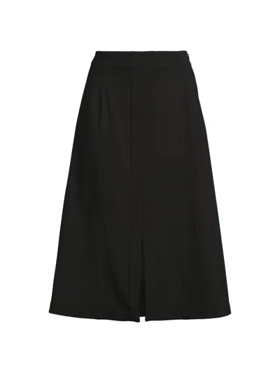 Misook Women's A-line Front-slit Stretch Midi-skirt In Black