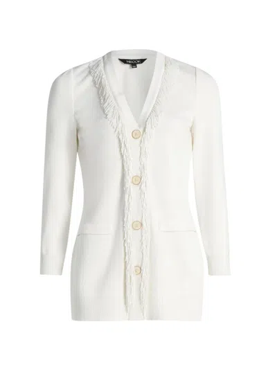 Misook Women's Beaded-trim Knit Cardigan In White