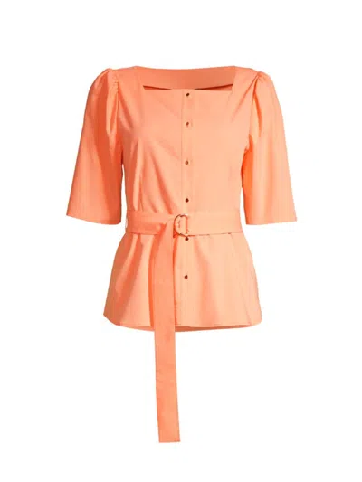 Misook Women's Belted Button-front Blouse In Peach Blossom