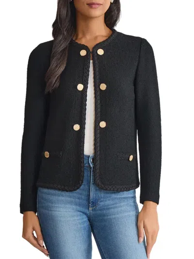 Misook Women's Braid-trim Knit Jacket In Black