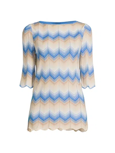 Misook Intarsia Soft Knit Chevron Tunic In Adriatic Blue