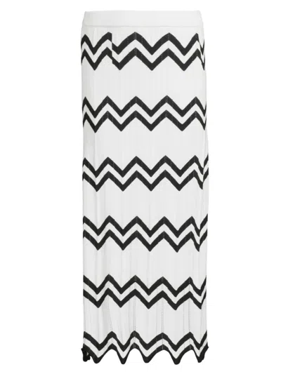Misook Contrast Chevron Pointelle Soft Knit Maxi Skirt In New Ivory Black