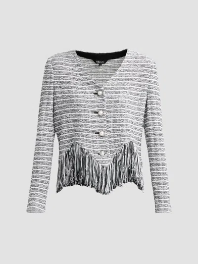 Misook Chevron Tweed Fringe-trim Jacket In Multi
