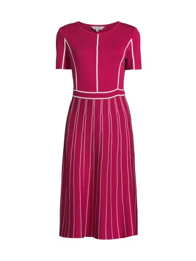 Misook Women's Contrast Striped Knit Modern-fit A-line Dress In Red
