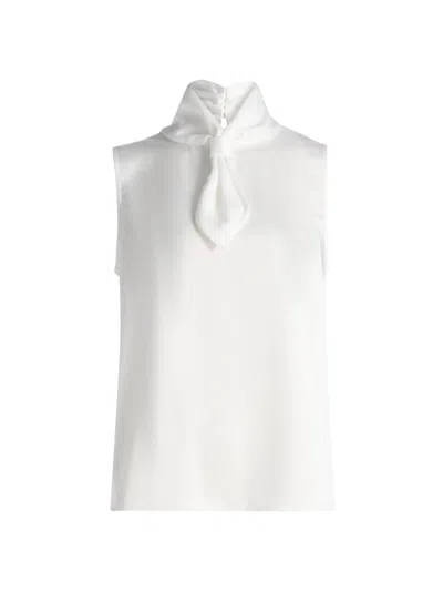 Misook Women's Crepe De Chine Tieneck Blouse In White
