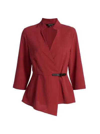 Misook Women's Crepe Side Buckle Wrap Blouse In Red