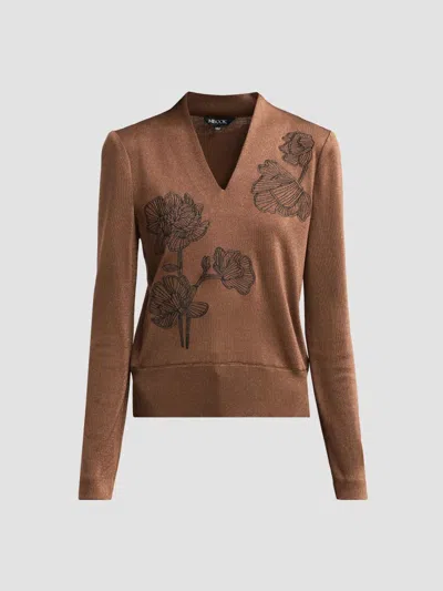 Misook Women's Embroidered Metallic-knit Top In Multi