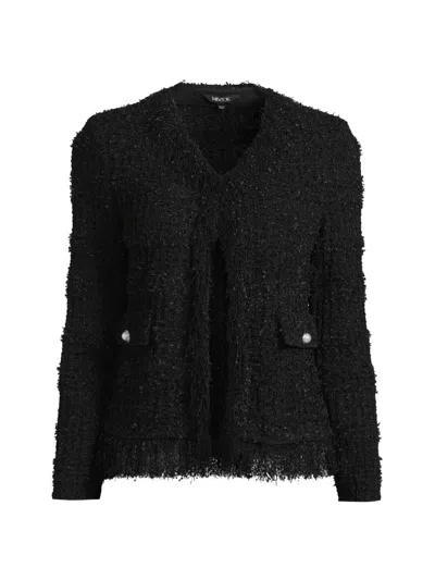 Misook Tailored Eyelash Fringe Trim Knit Jacket In Black