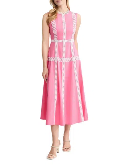 Misook Women's Eyelet-embroidered Modern-fit Fit & Flare Maxi Dress In Pink