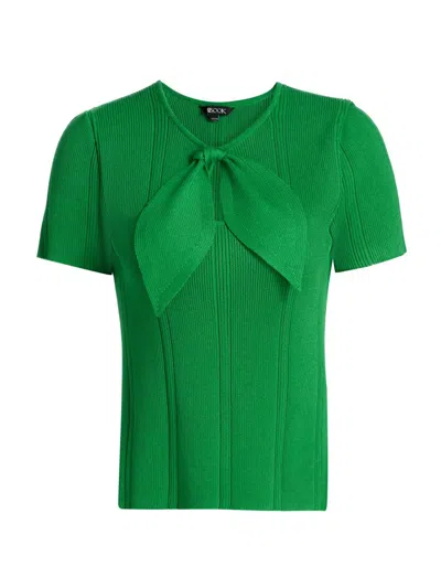 Misook Women's Faux-tie Rib-knit Top In Green