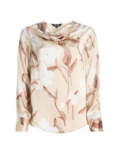 Misook Women's Floral Silk Draped Blouse