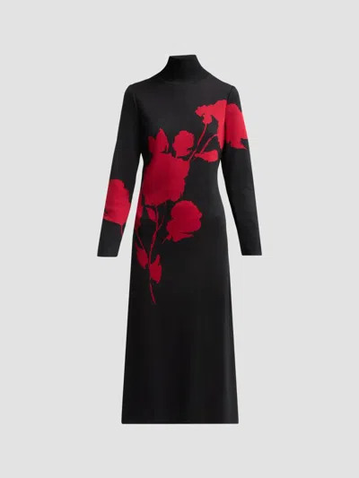 Misook Women's Floral-jacquard Knit Midi Dress In Black