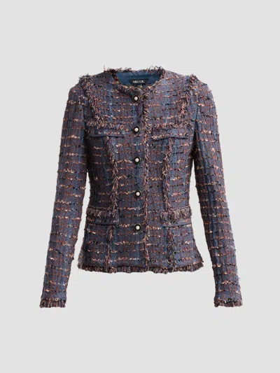 Misook Women's Fringed Jacket In Mahogany Stardust Charmeuse Biscotti Black