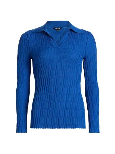 Misook Women's Geometric Knit Polo Shirt In Blue