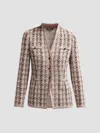 Misook Tailored Houndstooth Tweed Knit Jacket In Gray