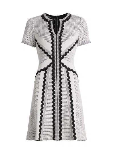 Misook Women's Knit A-line Knee-length Dress In White Black