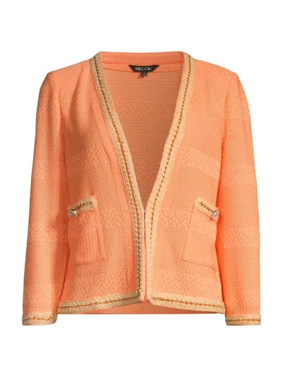 Misook Chain-embellished Burnout Knit Jacket In Peach Blossom Pale Gold