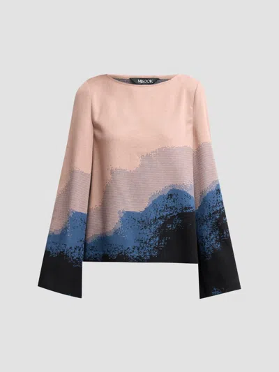 Misook Women's Landscape Bell-sleeve Top In Charmeuse Stardust Black