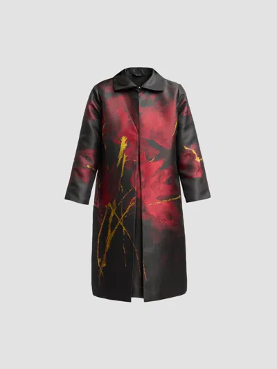 Misook Metallic Floral Jacquard Longline Jacket In Black