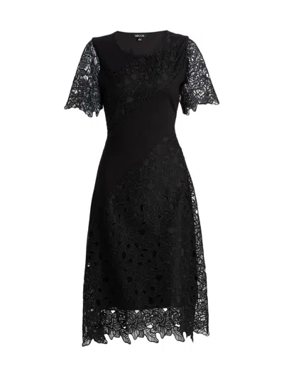 Misook Women's Mixed-media A-line Midi-dress In Black