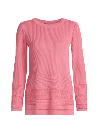 Misook Women's Multi-stitch Tonal Ribbed Soft Knit Tunic In Pink