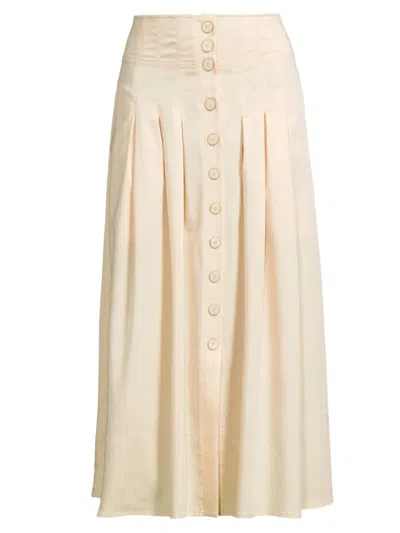 Misook Women's Pleated Button-front A-line Midi-skirt In Parchment New Ivory