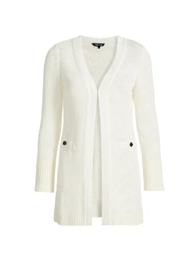 Misook Women's Pointelle Braided Crochet Longline Cardigan In White