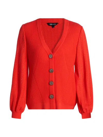 Misook Women's Pointelle-knit Cardigan In Red