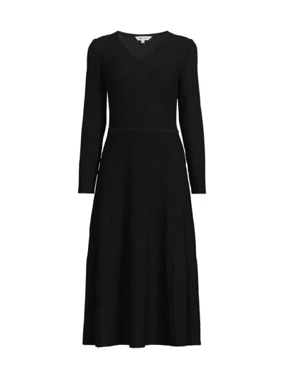 Misook Women's Ribbed Knit Modern-fit Fit & Flare Midi-dress In Black
