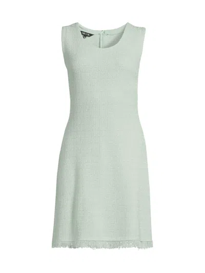 Misook Tonal Fringe Trim Knit Sheath Dress In Green