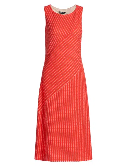 Misook Striped Lined Soft Knit Midi Dress In Red