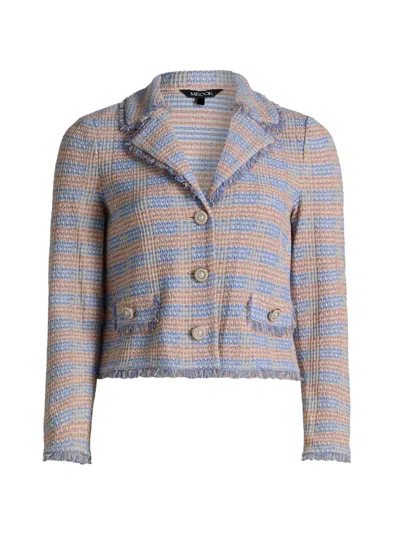 Misook Women's Striped Knit Jacket In Tranquil Blue White Black