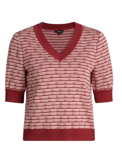 Misook Women's Striped Knit Short-sleeve V-neck Top