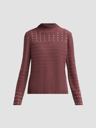 Misook Women's Studded Rib-knit Top In Mahogany