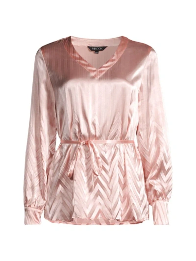 Misook Women's Textured Chevron Belted Blouse In Porcelain Pink