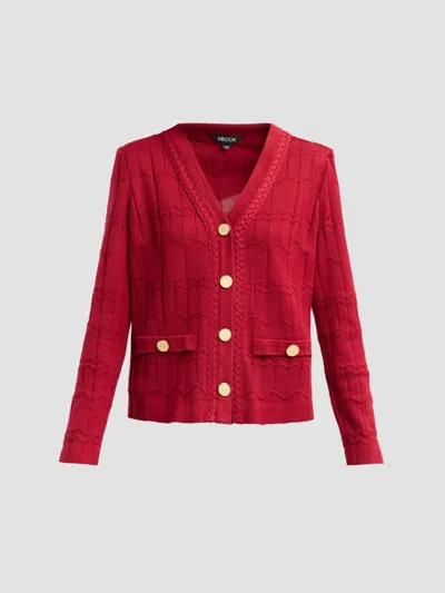 Misook Women's Textured-knit Cardigan In Burgundy