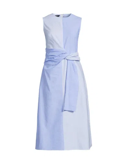 Misook Striped Split-pattern Cotton Midi Dress In Adriatic Blue New Ivory