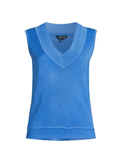 Misook Ribbed Flat Knit V-neck Tank Top In Adriatic Blue