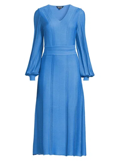 Misook Multi-stitch Knit Fit-and-flare Midi Dress In Adriatic Blue