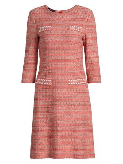 Misook Whipstitch Tweed Knit Sheath Dress In Pink