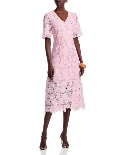 Misook Woven Floral Applique Dress In Pink