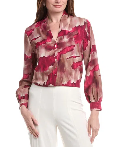 Misook Woven Watercolor Print Blouse In Multi