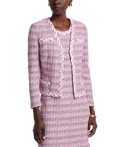 Misook Tailored Braided Trim Tweed Knit Jacket In Pink