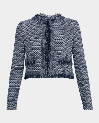 Misook X Lani Lynn Fringe-trim Cropped Tweed Jacket In Black