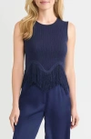 Misook X Lani Lynn Fringe Trim Knit Sleeveless Top In Blue